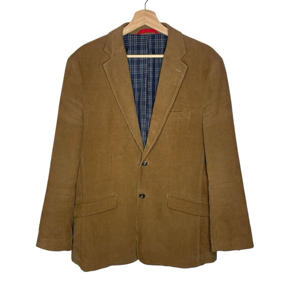 Brook Taverner Blazer Mens 40 Short Corduroy Jacket Long Sleeve Tan Smart 021